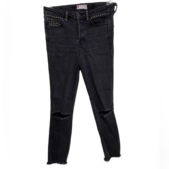 Free People SZ 27 Payton High Waist Studded Jeans Faded Black 80’s Retro Grunge - Picture 5 of 16